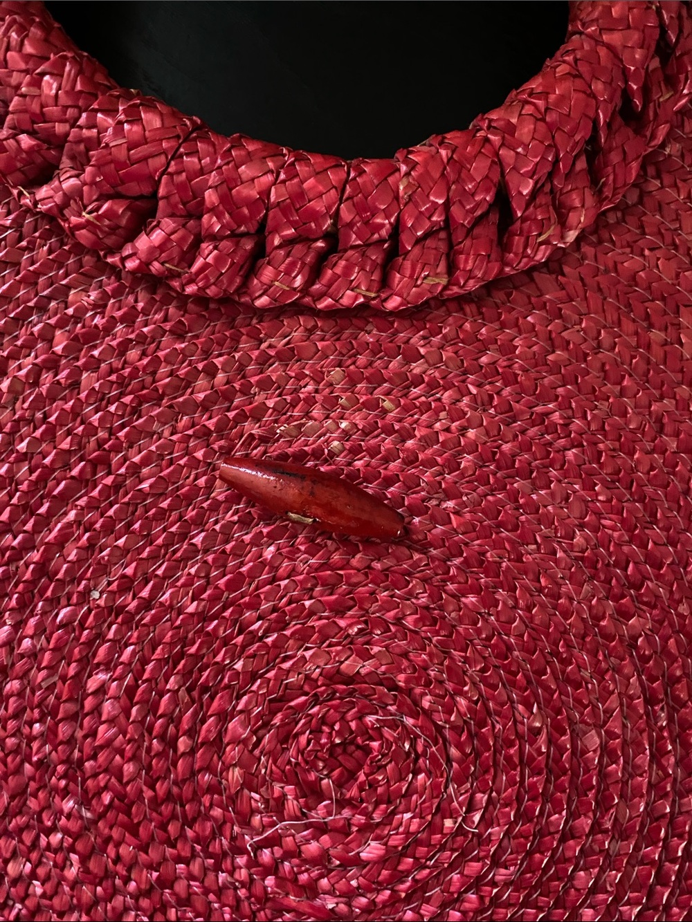 Vintage 80’s Round Boho Red Raffia Handbag - Picture 6 of 11